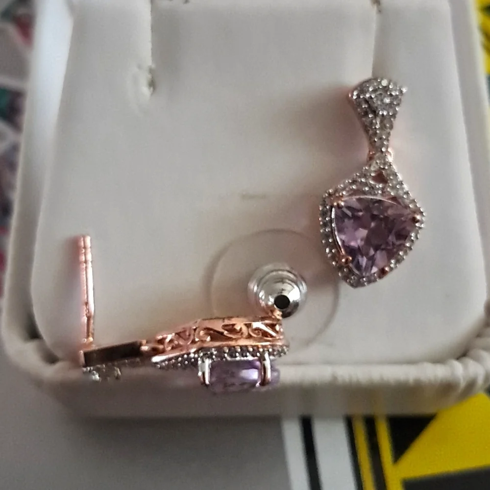 Amethyst and Natural White Zircon Accented Earrings. - Picture 7 of 9